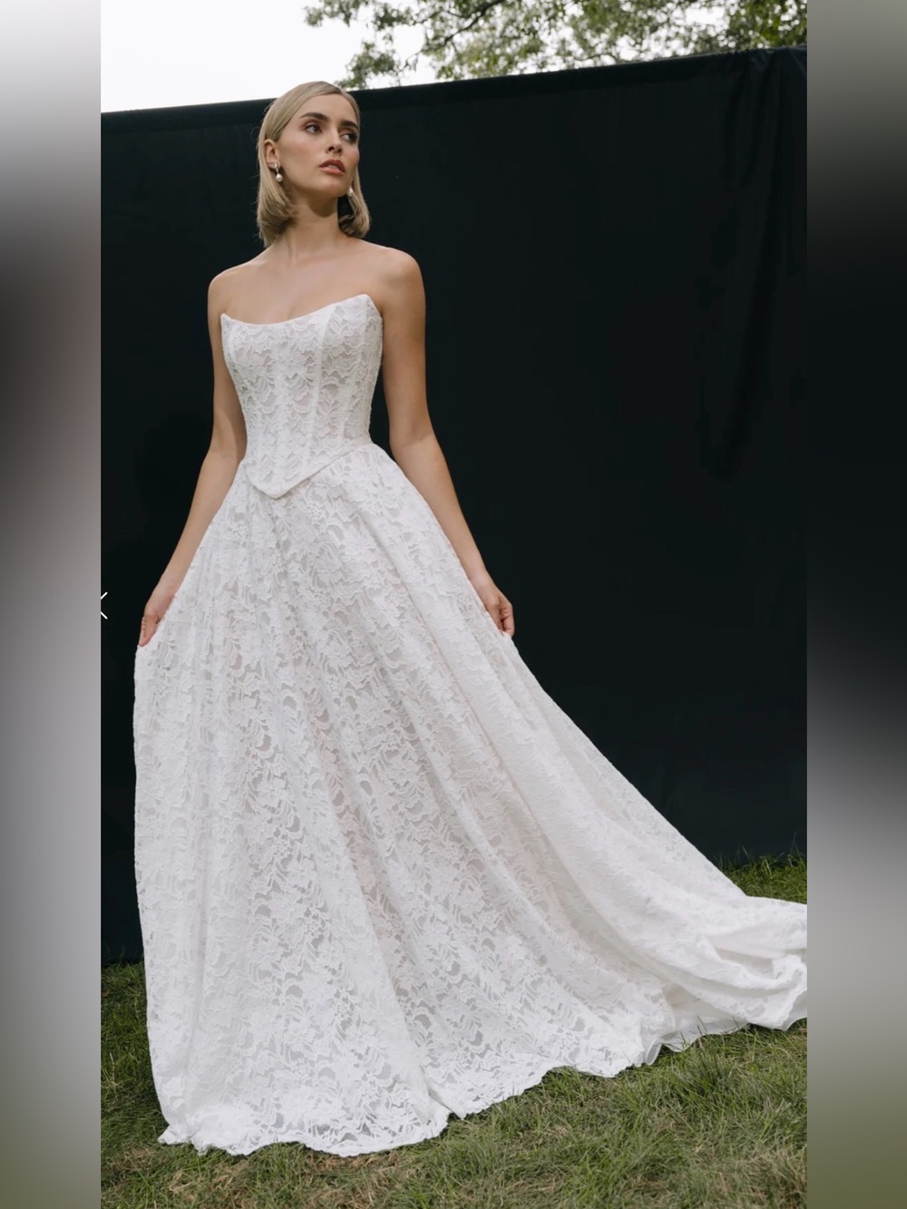 Jenny Yoo Bella Strapless White Lace A-Line Dress